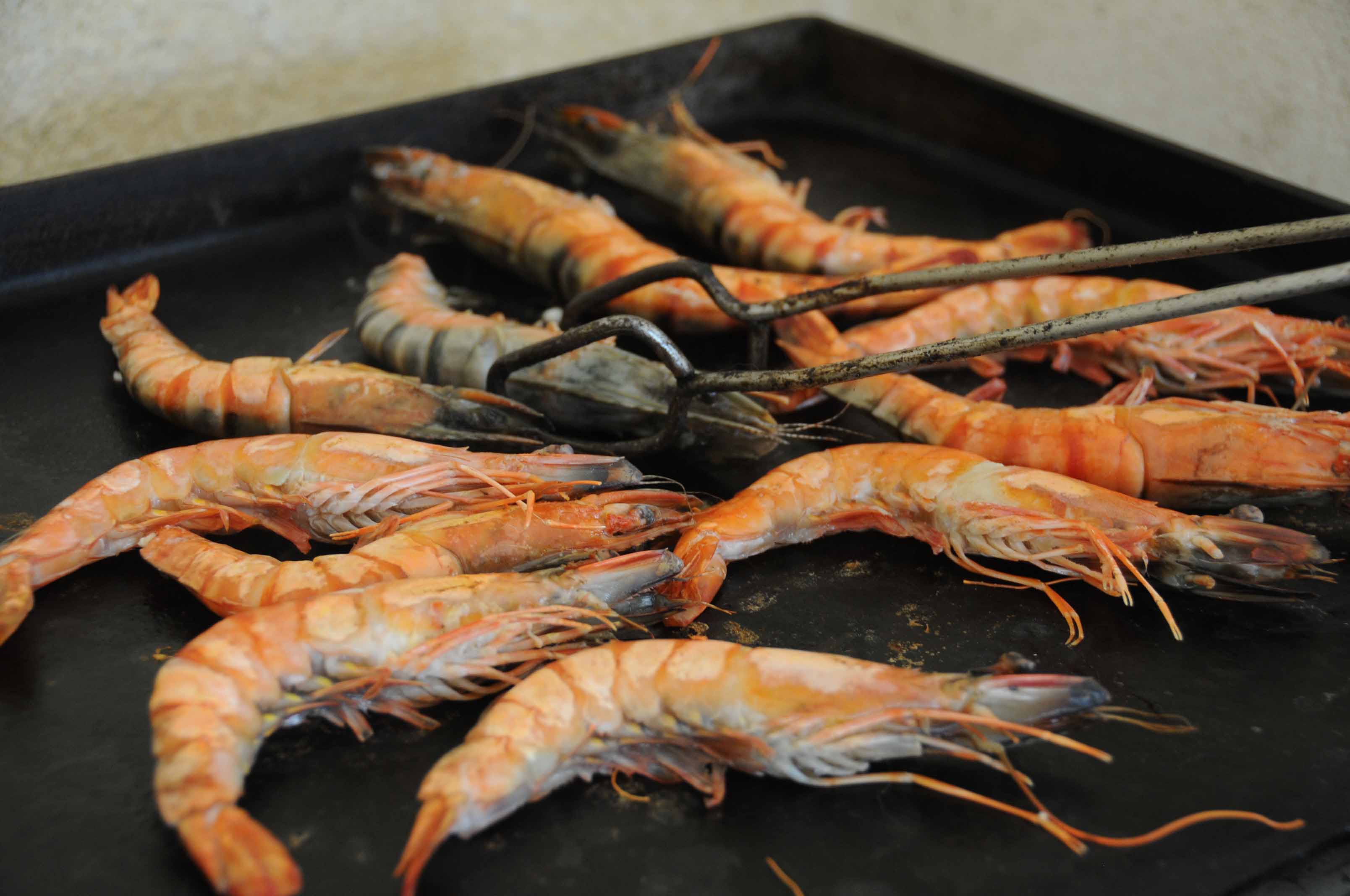 Gambas cameron à la plancha, légumes printaniers et confiture de tomate, haut les couleurs !