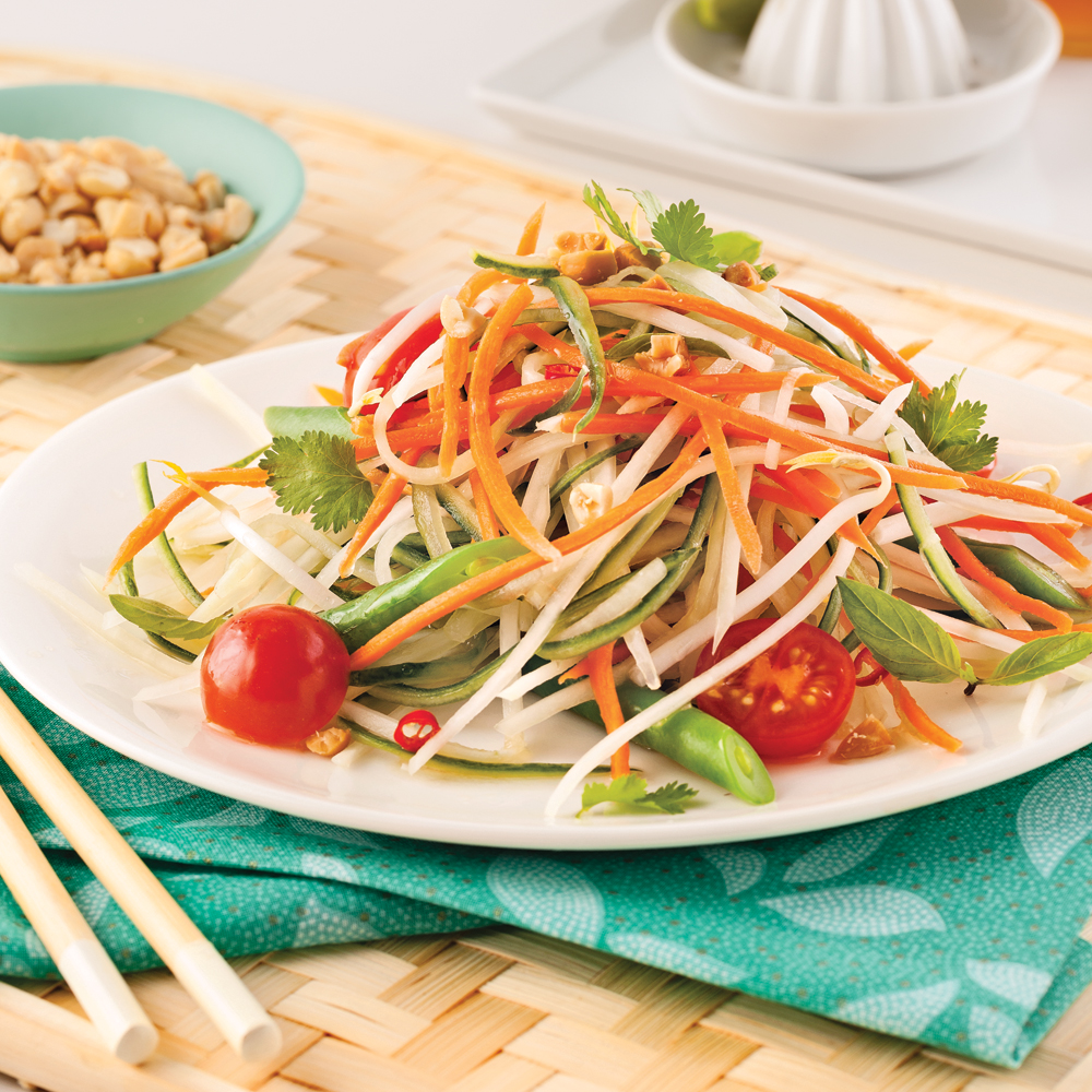 Salade de papaye verte aux légumes du potager avec vinaigrette de papaye : une recette idéale pour ceux qui veulent entretenir leur forme